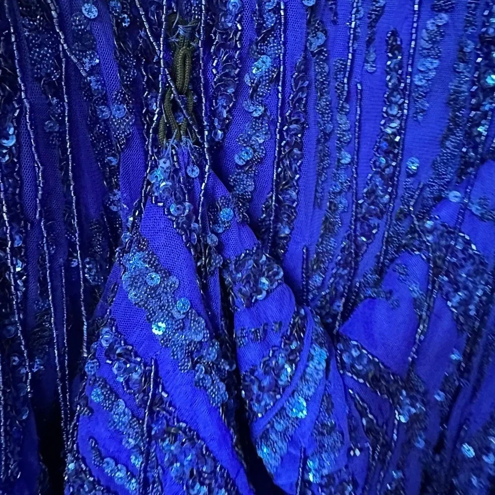 Amarra Cobalt Blue Beaded Dangles Spaghetti Strap Gown Women’s Size 2 Prom Dress - Picture 8 of 15